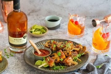 Miso Pork Belly & Portabellini Skewers