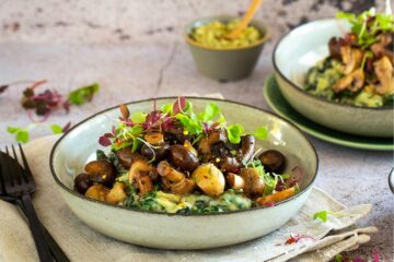 Baked Mushroom Bowls with Swiss Chard Mash