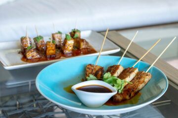 Pork belly skewers