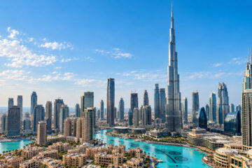 Dubai Skyline and Burj Khalifa Lake