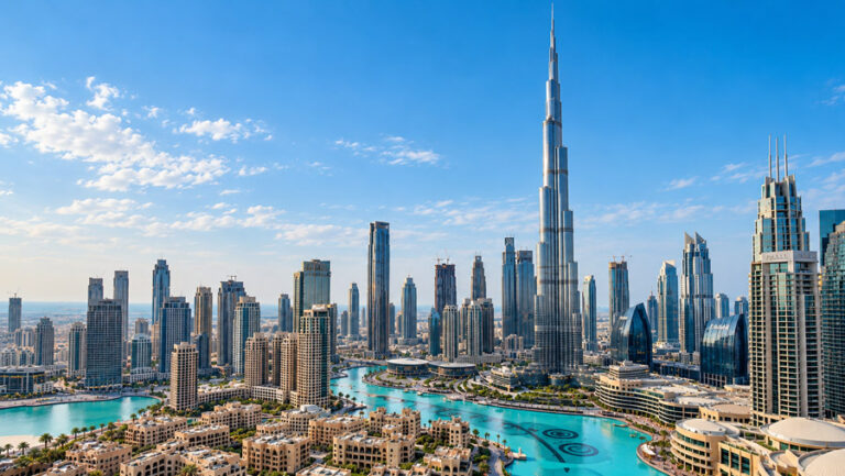 Dubai Skyline and Burj Khalifa Lake